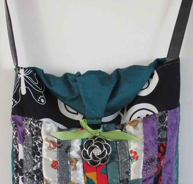 large image of art item: bag &ndash; black motif butterfly and plant colurful quiltwork