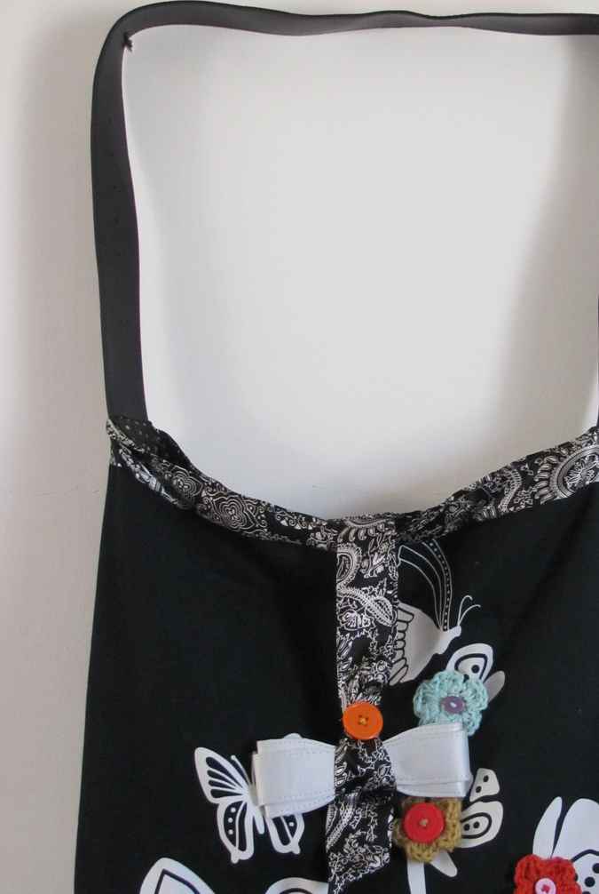 large image of art item: bag &ndash; black motif butterflies flowers crochet