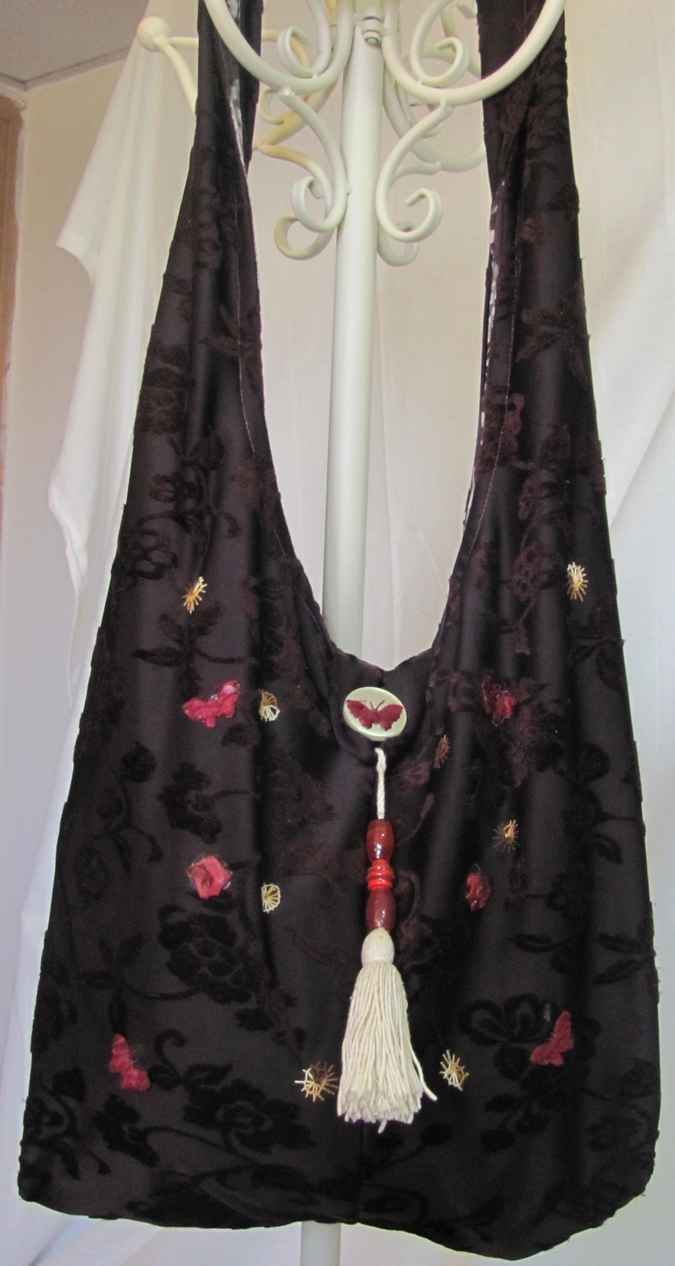 large image of art item: bag &ndash; brown motif flower black butterfly red