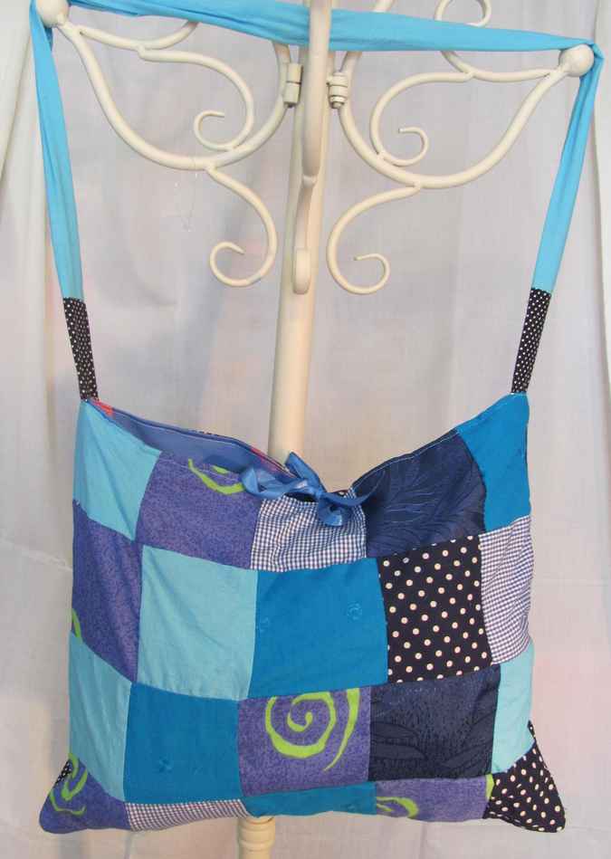 large image of art item: bag &ndash; blue cyan quiltwork squares