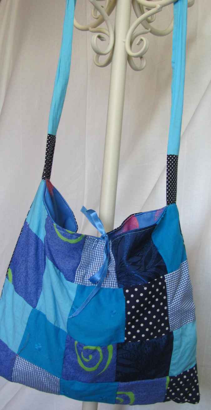 large image of art item: bag &ndash; blue cyan quiltwork squares