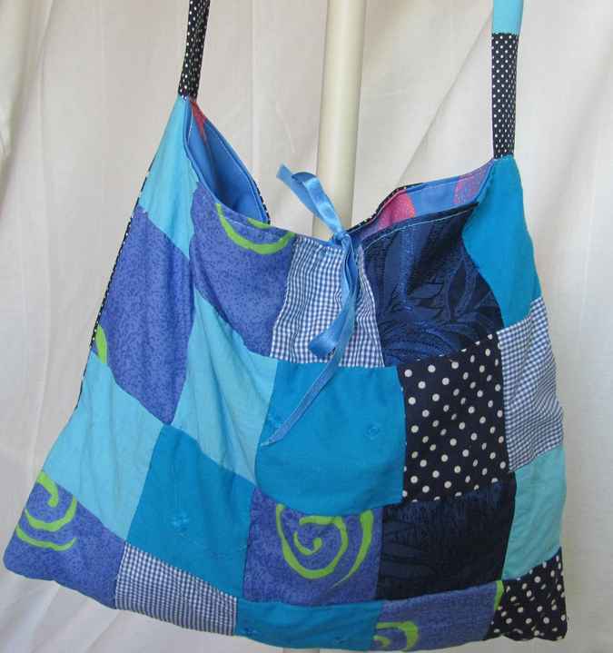 large image of art item: bag &ndash; blue cyan quiltwork squares