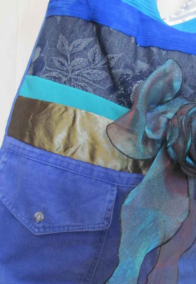 large image of art item: bag &ndash; blue quilt stripes flower crochet