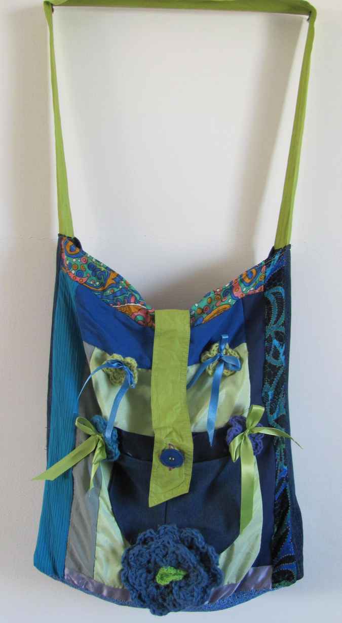 large image of art item: bag &ndash; blue quiltwork green blue