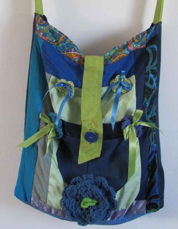 large image of art item: bag &ndash; blue quiltwork green blue