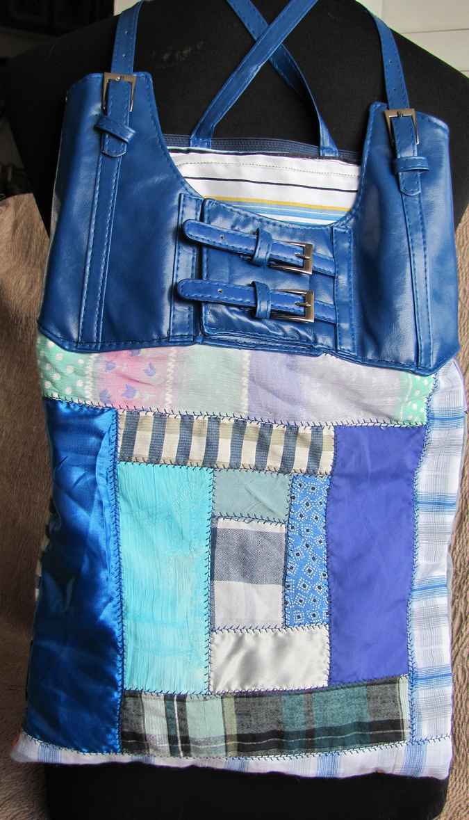 large image of art item: bag &ndash; blue quiltwork leathery top blue with buckles