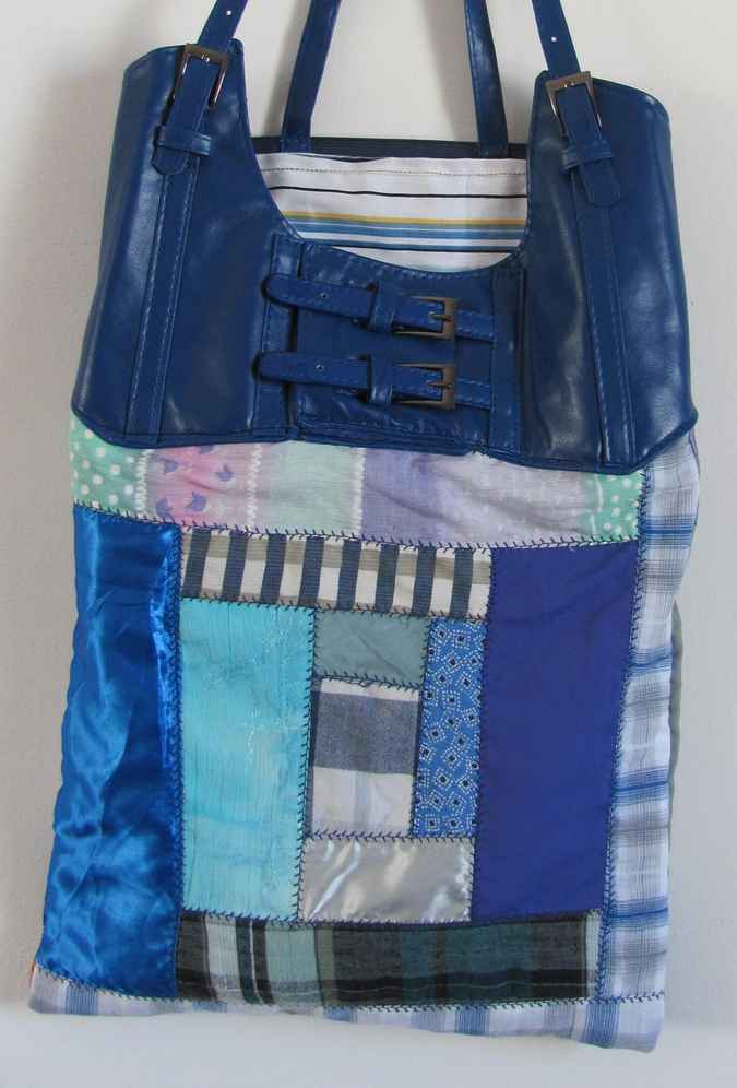 large image of art item: bag &ndash; blue quiltwork leathery top blue with buckles