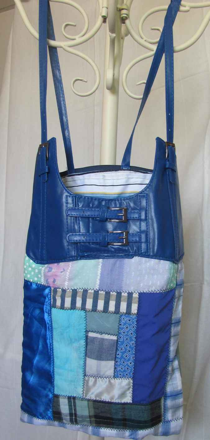 large image of art item: bag &ndash; blue quiltwork leathery top blue with buckles