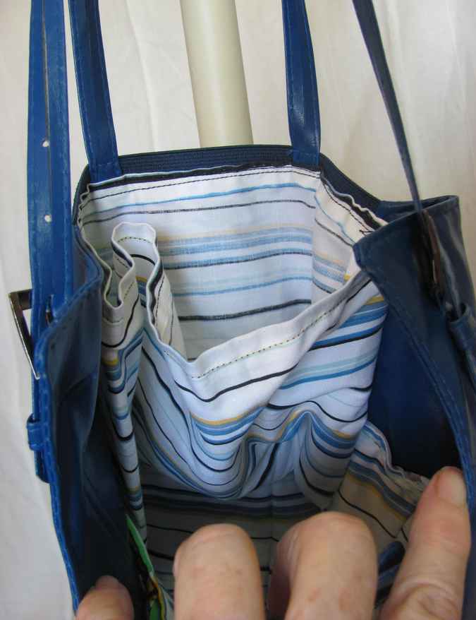 large image of art item: bag &ndash; blue quiltwork leathery top blue with buckles