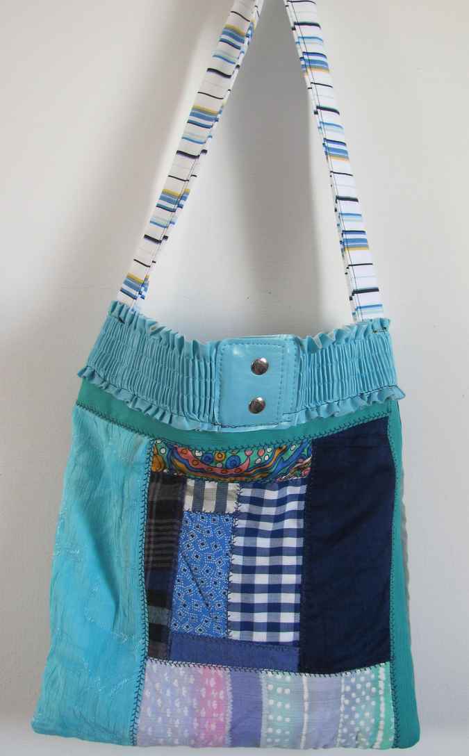 large image of art item: bag &ndash; blue quiltwork leathery top cyan