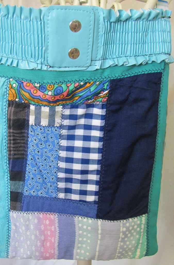 large image of art item: bag &ndash; blue quiltwork leathery top cyan