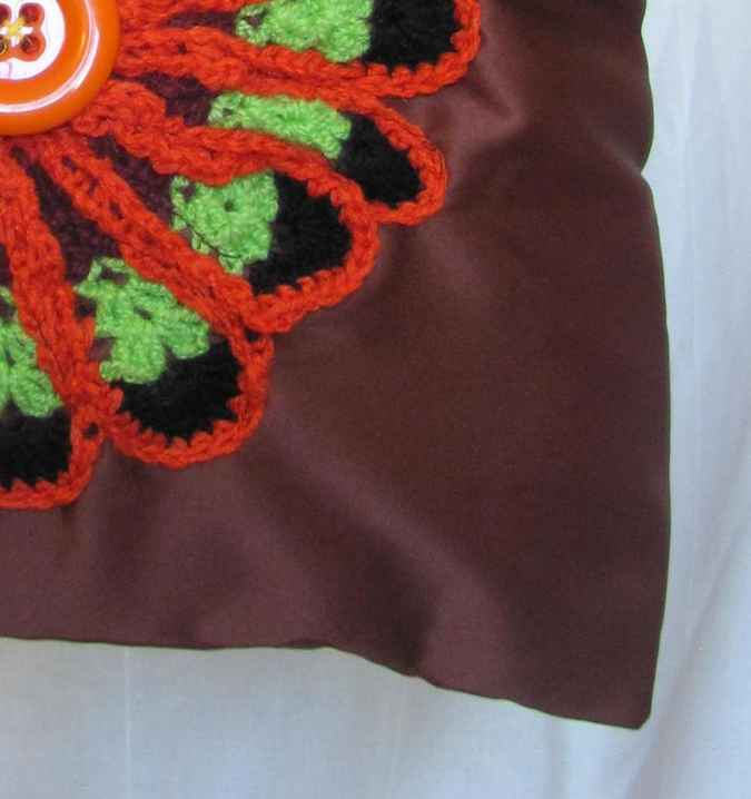 large image of art item: bag &ndash; brown crochet flower orange black green button orange