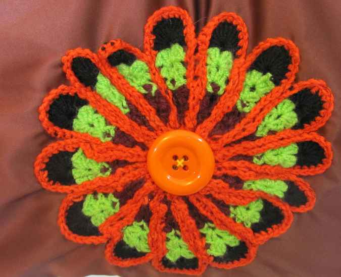 large image of art item: bag &ndash; brown crochet flower orange black green button orange