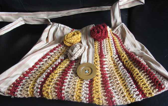 large image of art item: bag &ndash; brown crochet flower yellow crimson pink