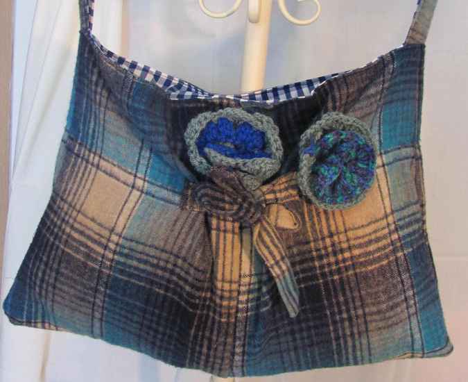 large image of art item: bag &ndash; checkered blue flowers crochet blue