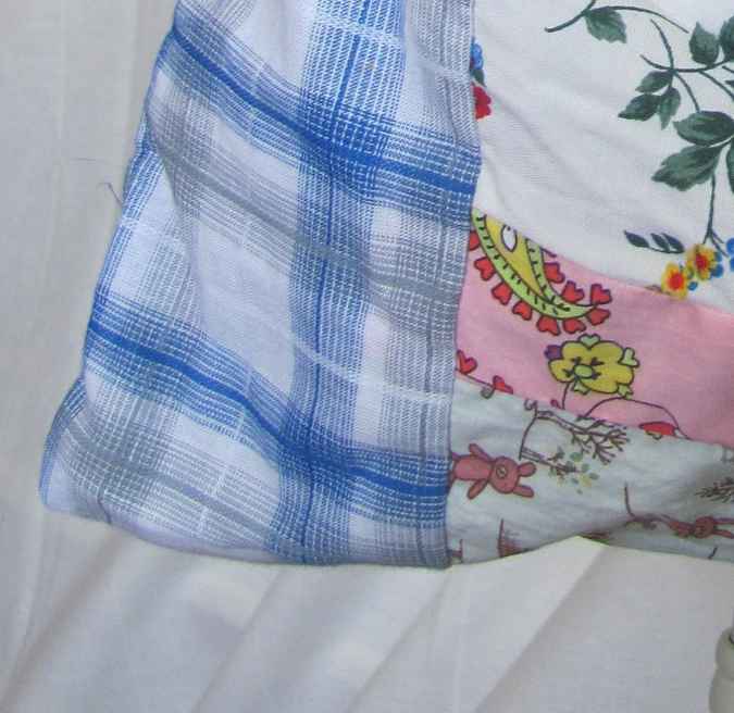 large image of art item: bag &ndash; checkered blue white with pink white quiltwork