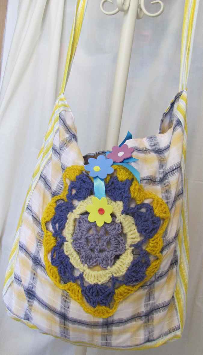 large image of art item: bag &ndash; checkered crochet flower yellow purple