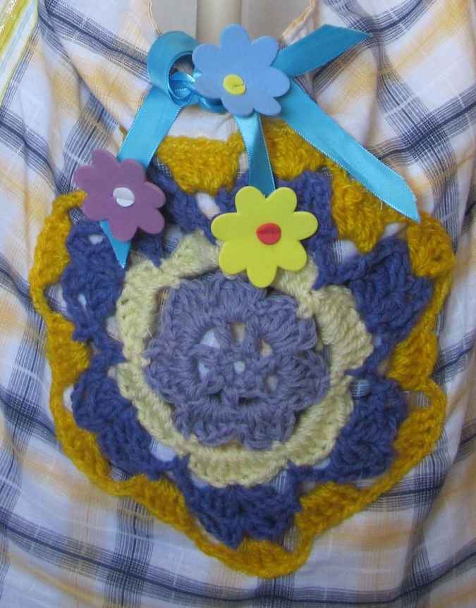 large image of art item: bag &ndash; checkered crochet flower yellow purple