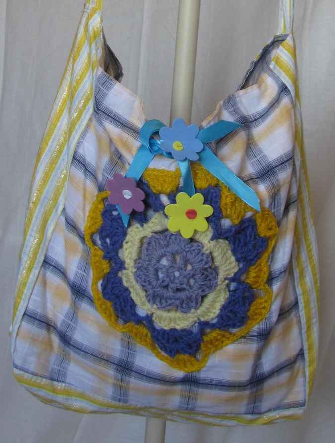 large image of art item: bag &ndash; checkered crochet flower yellow purple
