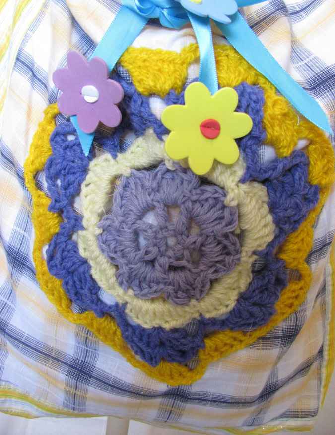 large image of art item: bag &ndash; checkered crochet flower yellow purple