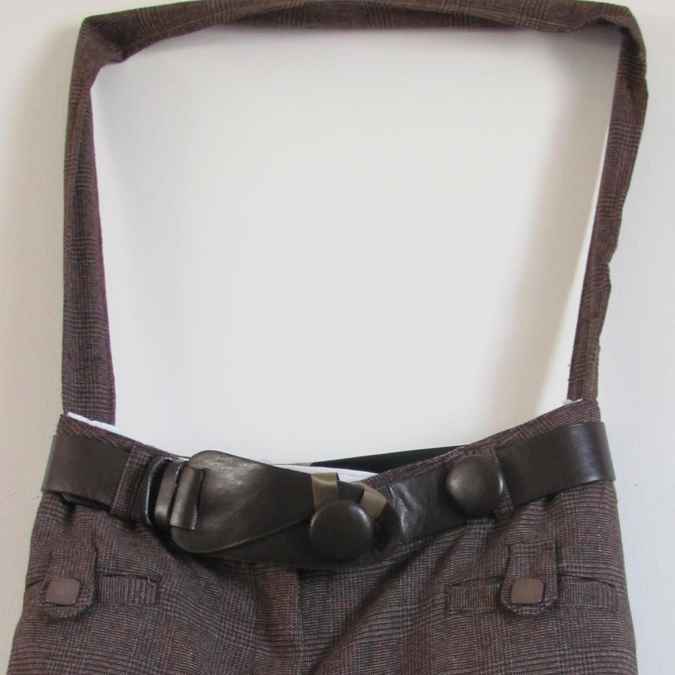 large image of art item: bag &ndash; checkered motif plant crochet orange roses with leathery belt