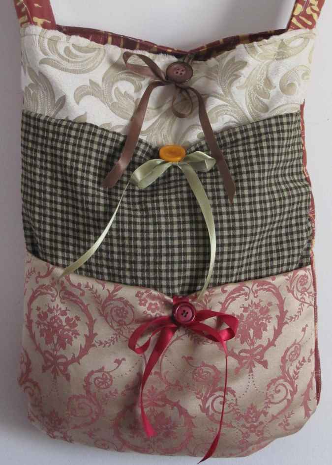 large image of art item: bag &ndash; checkered with quiltwork cream pink peach plant motif