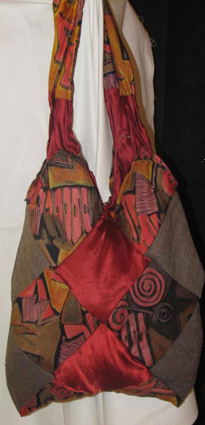 large image of art item: bag &ndash; crimson brown squares