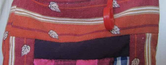 large image of art item: bag &ndash; crimson quiltwork with oriental girl motif