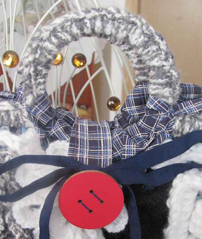 large image of art item: bag &ndash; crochet black white button red ribbon