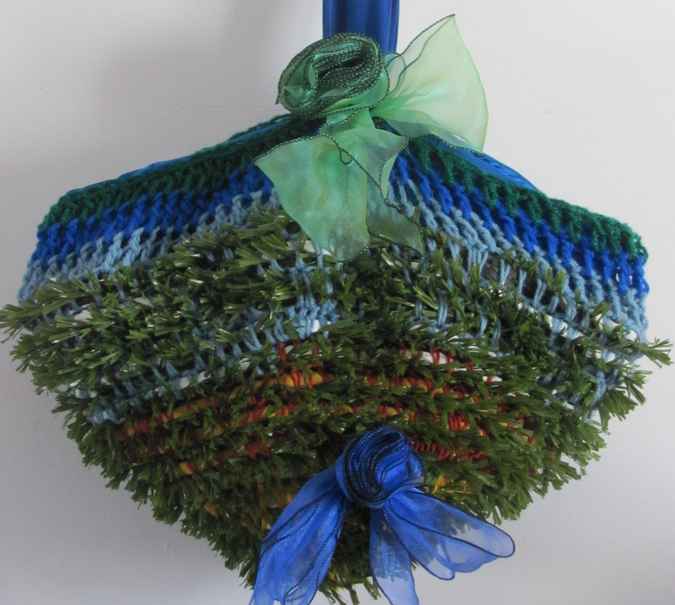 large image of art item: bag &ndash; crochet blue green cyan with ribbon roses