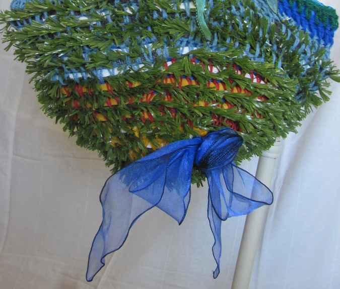 large image of art item: bag &ndash; crochet blue green cyan with ribbon roses