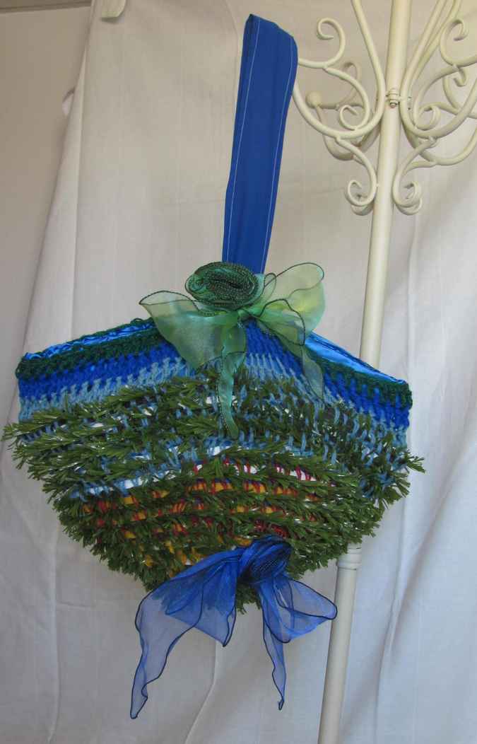 large image of art item: bag &ndash; crochet blue green cyan with ribbon roses