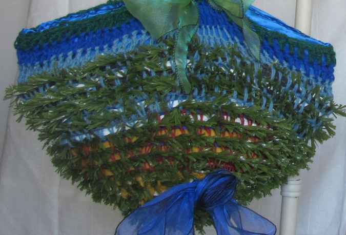 large image of art item: bag &ndash; crochet blue green cyan with ribbon roses