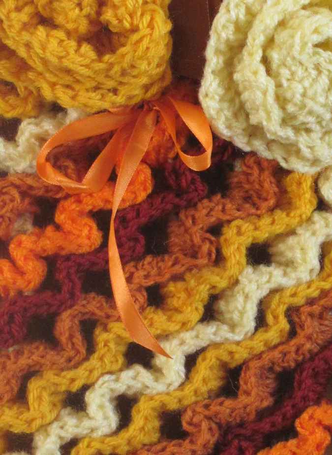 large image of art item: bag &ndash; crochet brown yellow orange white flowers and diagonals