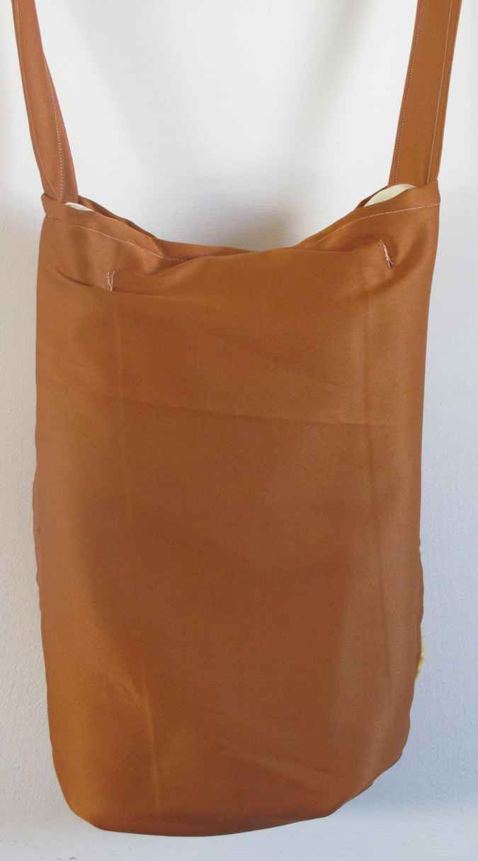 large image of art item: bag &ndash; crochet brown yellow orange white flowers and diagonals