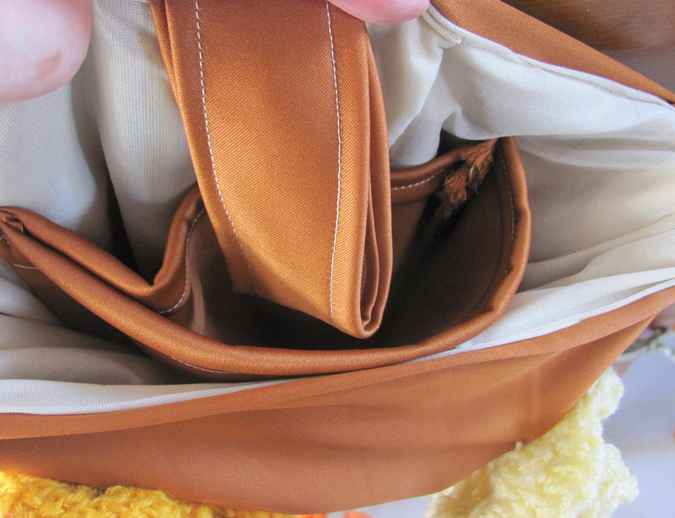 large image of art item: bag &ndash; crochet brown yellow orange white flowers and diagonals