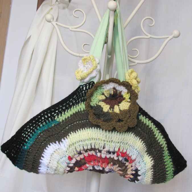 large image of art item: bag &ndash; crochet flowers yellow green black