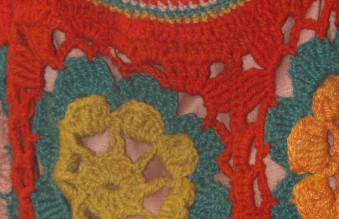 large image of art item: bag &ndash; crochet orange with yellow turquoise flowers