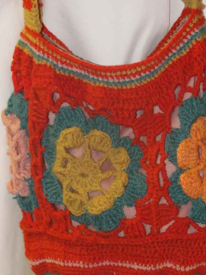 large image of art item: bag &ndash; crochet orange with yellow turquoise flowers