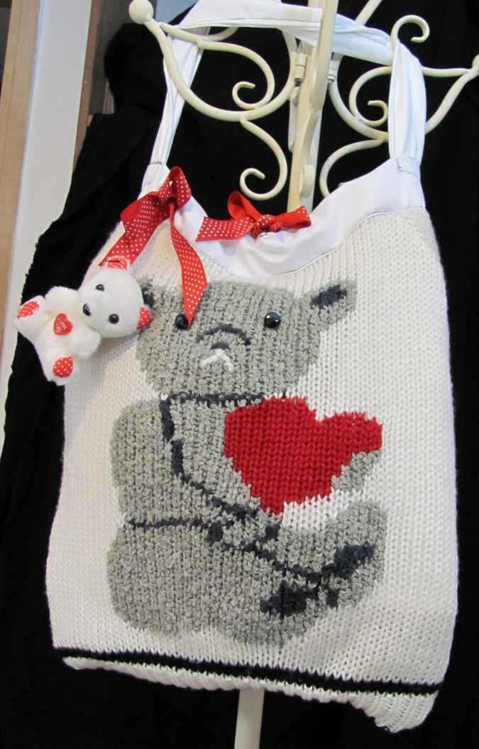 large image of art item: bag &ndash; white knitted teddy bear