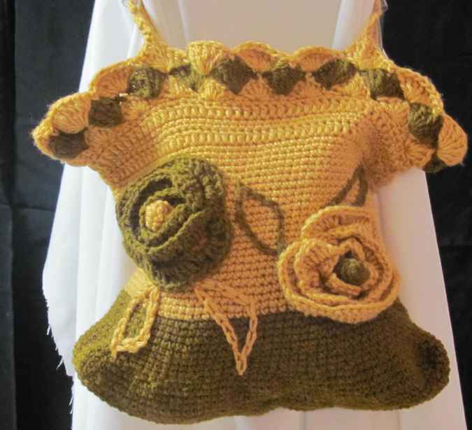 large image of art item: bag &ndash; crochet yellow green with flowers