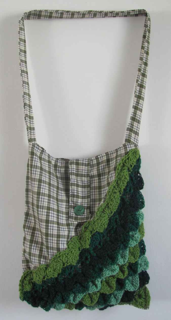 large image of art item: bag &ndash; diagonal checkred greens blues white