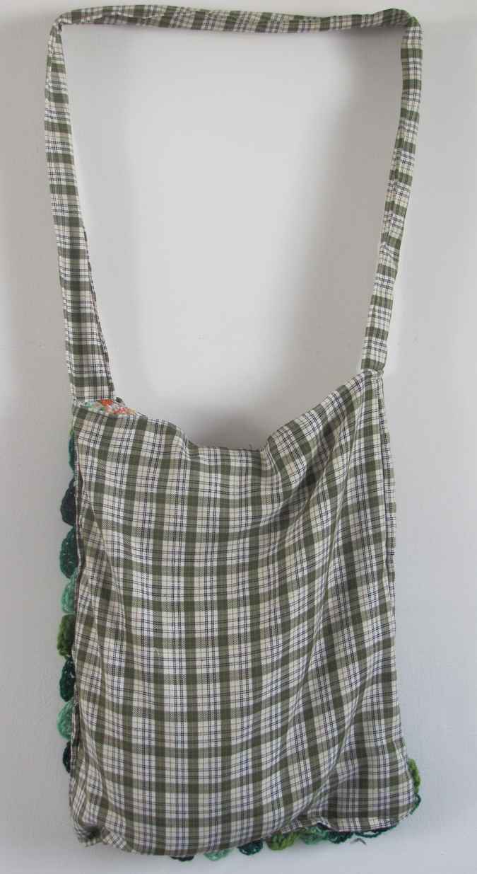 large image of art item: bag &ndash; diagonal checkred greens blues white