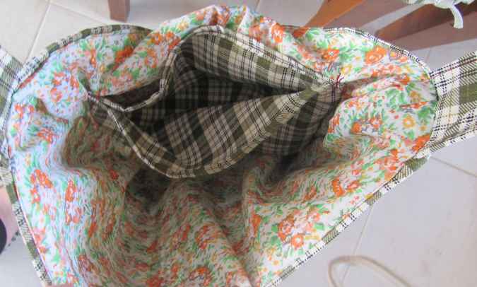 large image of art item: bag &ndash; diagonal checkred greens blues white