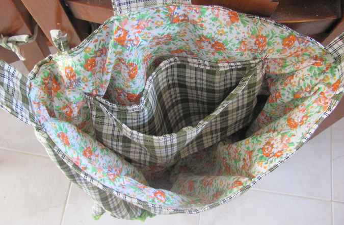 large image of art item: bag &ndash; diagonal checkred greens blues white