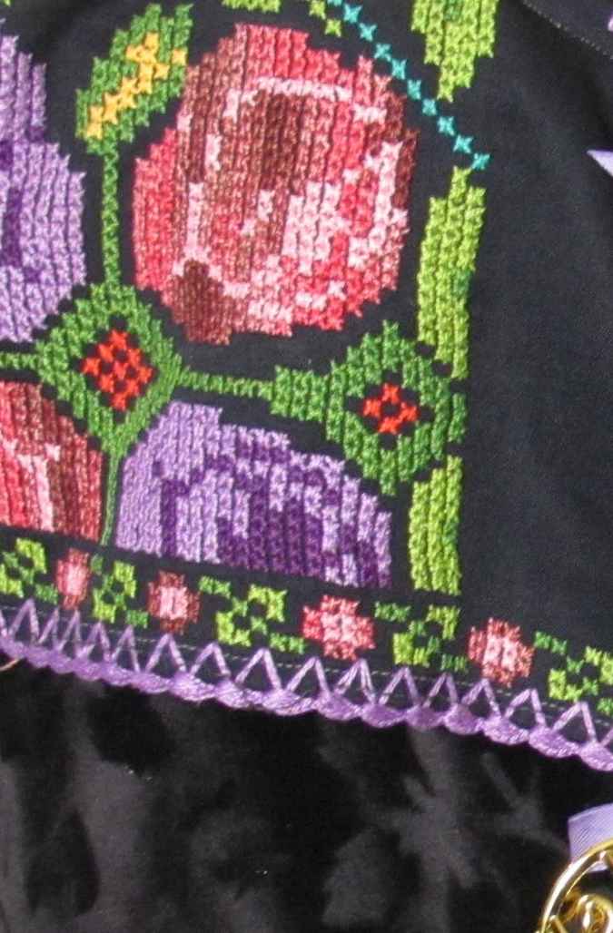 large image of art item: bag &ndash; embroidery black motif pixelated flowers gold heart