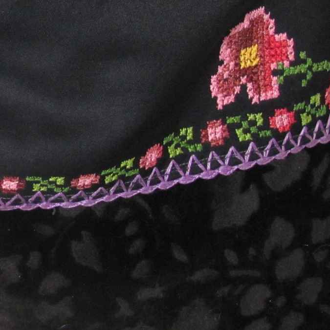 large image of art item: bag &ndash; embroidery black motif pixelated flowers gold heart