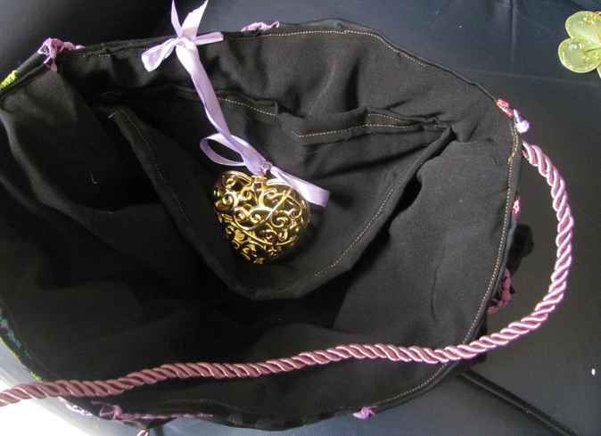 large image of art item: bag &ndash; embroidery black motif pixelated flowers gold heart