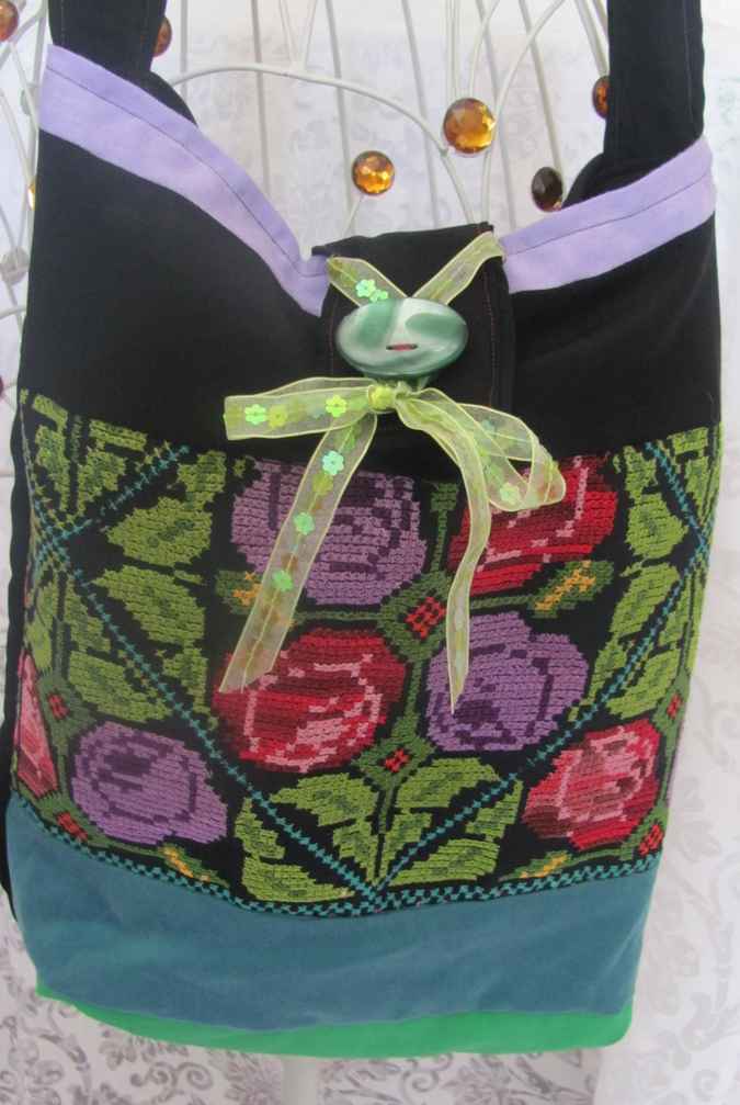 large image of art item: bag &ndash; embroidery green yellow flowers