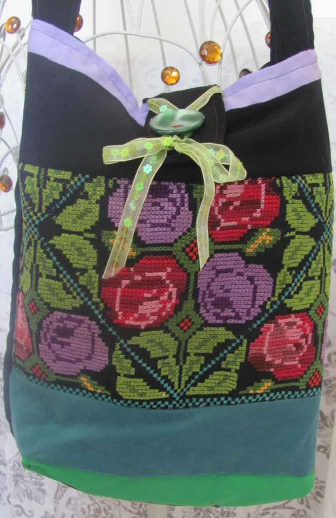 large image of art item: bag &ndash; embroidery green yellow flowers